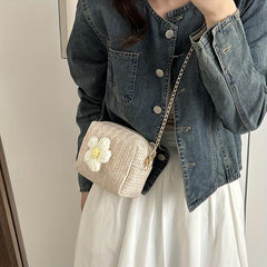 Straw Crossbody Bag Boho Style Chain Shoulder Bag Summer Beach Purse
