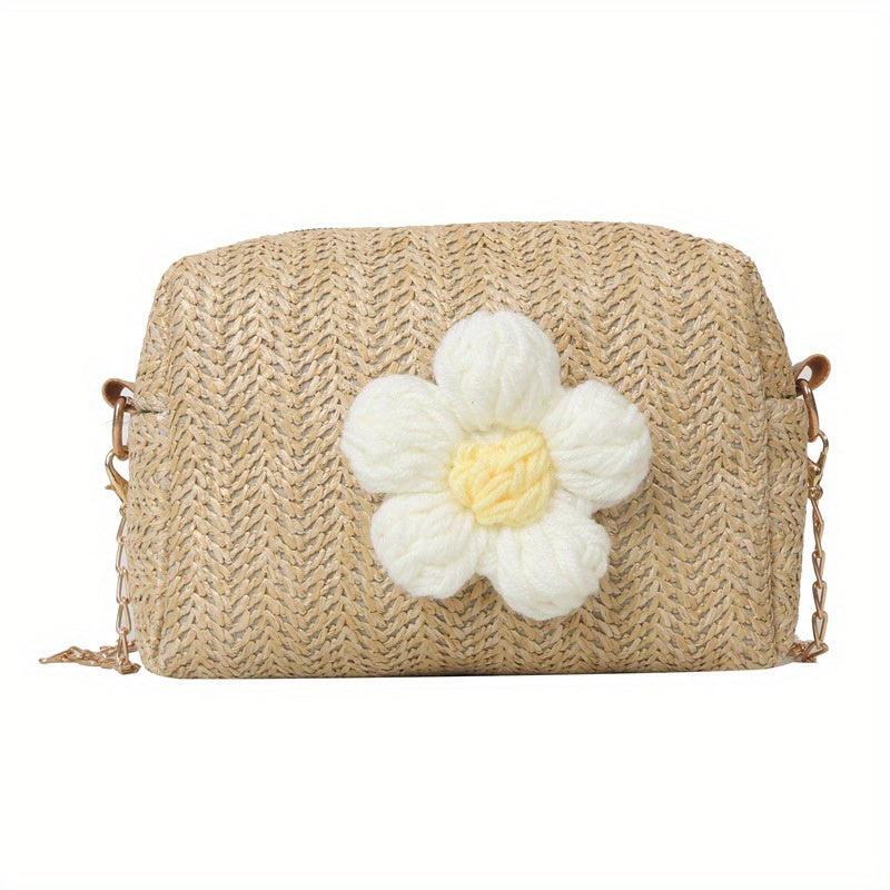 Straw Crossbody Bag Boho Style Chain Shoulder Bag Summer Beach Purse