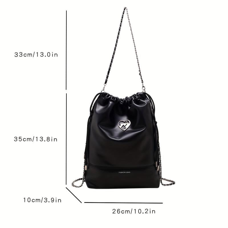 Y2K Drawstring Bucket Bag Large Capacity Stylish Handbag & Shoulder Purse