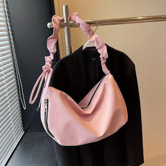 Minimalist Solid Shoulder Bag Ruched Strap Underarm Bag