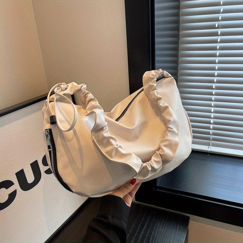 Minimalist Solid Shoulder Bag Ruched Strap Underarm Bag