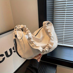 Minimalist Solid Shoulder Bag Ruched Strap Underarm Bag