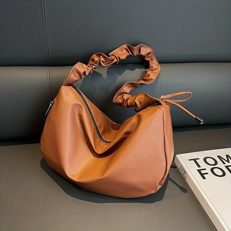 Minimalist Solid Shoulder Bag Ruched Strap Underarm Bag
