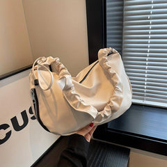 Minimalist Solid Shoulder Bag Ruched Strap Underarm Bag