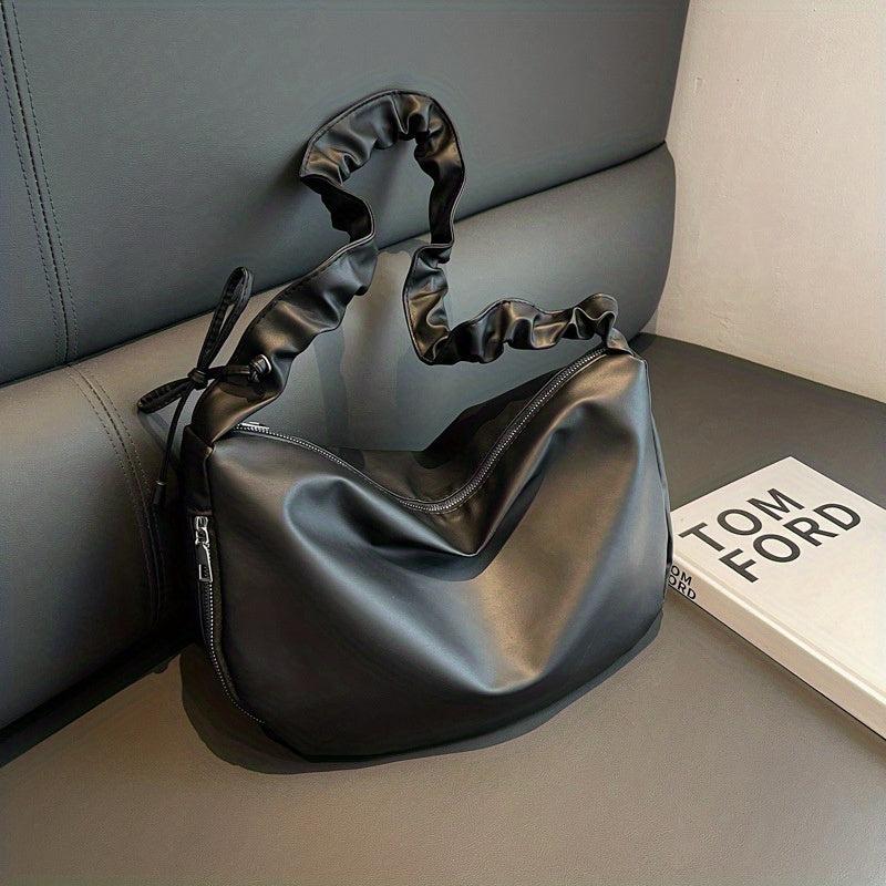 Minimalist Solid Shoulder Bag Ruched Strap Underarm Bag
