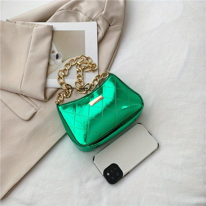 Argyle Quilted Zipper Shoulder Bag Small Purse Underarm Bag