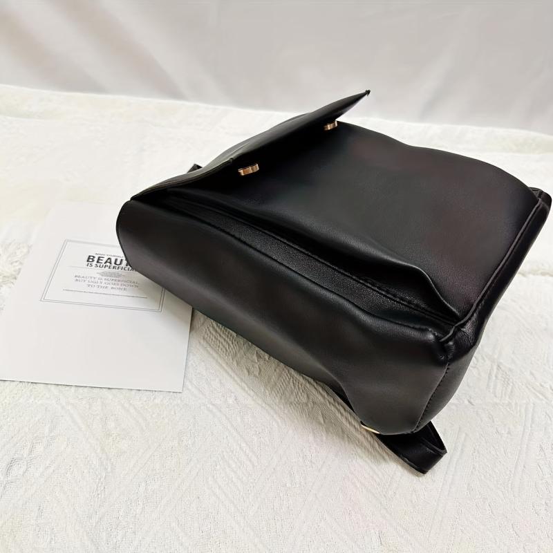 Mini Minimalist Flap Backpack Faux Leather Daypack Top Handle Travel Schoolbag
