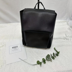 Mini Minimalist Flap Backpack Faux Leather Daypack Top Handle Travel Schoolbag