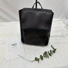 Mini Minimalist Flap Backpack Faux Leather Daypack Top Handle Travel Schoolbag