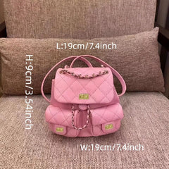 Women's Mini Chain Backpack Argyle Quilted Daypack Drawstring Bucket Bag