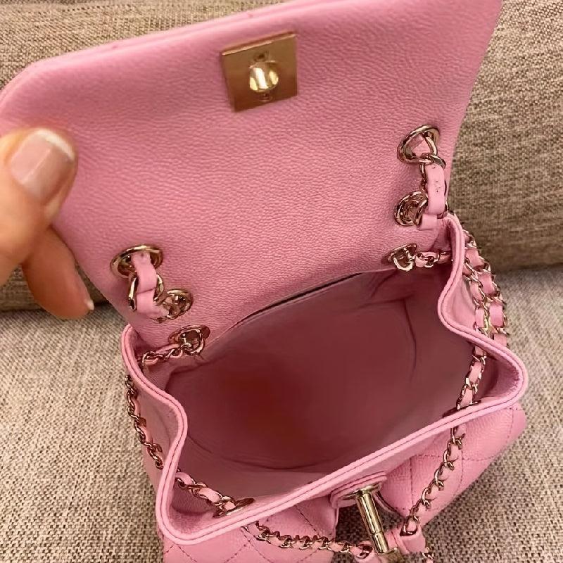 Women's Mini Chain Backpack Argyle Quilted Daypack Drawstring Bucket Bag