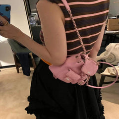 Women's Mini Chain Backpack Argyle Quilted Daypack Drawstring Bucket Bag