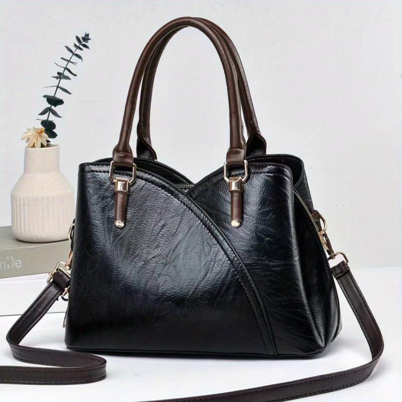 Large Capacity Zipper Shoulder Bag Top Handle Handbag PU Leather Crossbody