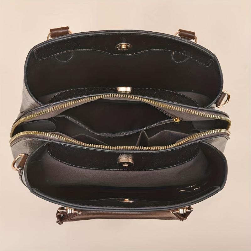 Large Capacity Zipper Shoulder Bag Top Handle Handbag PU Leather Crossbody