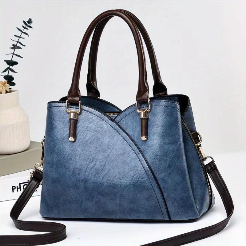 Large Capacity Zipper Shoulder Bag Top Handle Handbag PU Leather Crossbody