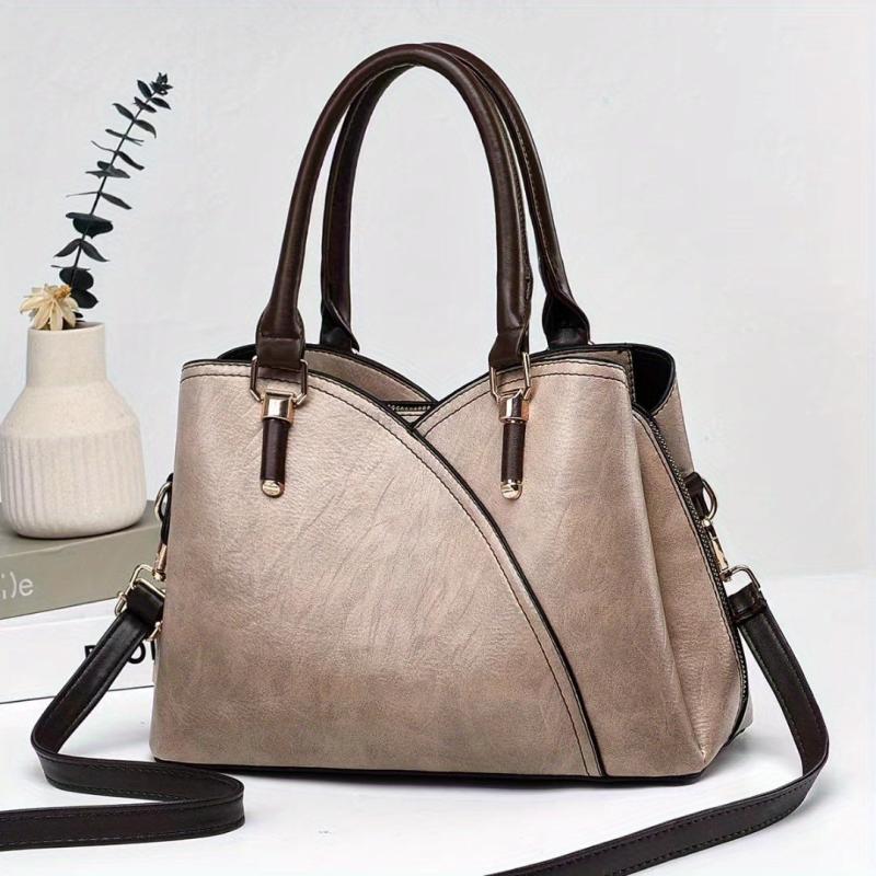 Large Capacity Zipper Shoulder Bag Top Handle Handbag PU Leather Crossbody