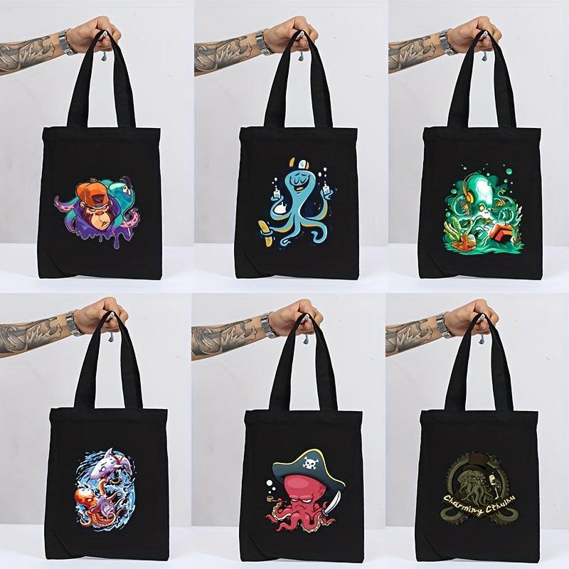 Octopus Print Canvas Tote Bag Shoulder Bag