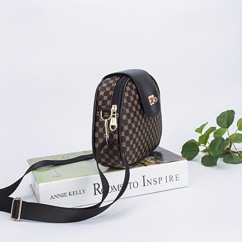 Vintage Geometric Crossbody Bag Retro PU Shoulder Bag Women's Classic Handbag