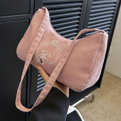 Cartoon Pattern Shoulder Bag Corduroy Underarm Zipper Bag