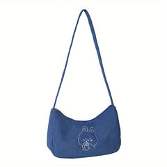Cartoon Pattern Shoulder Bag Corduroy Underarm Zipper Bag