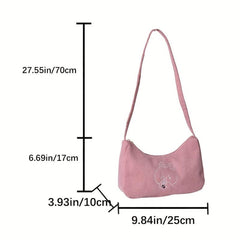 Cartoon Pattern Shoulder Bag Corduroy Underarm Zipper Bag