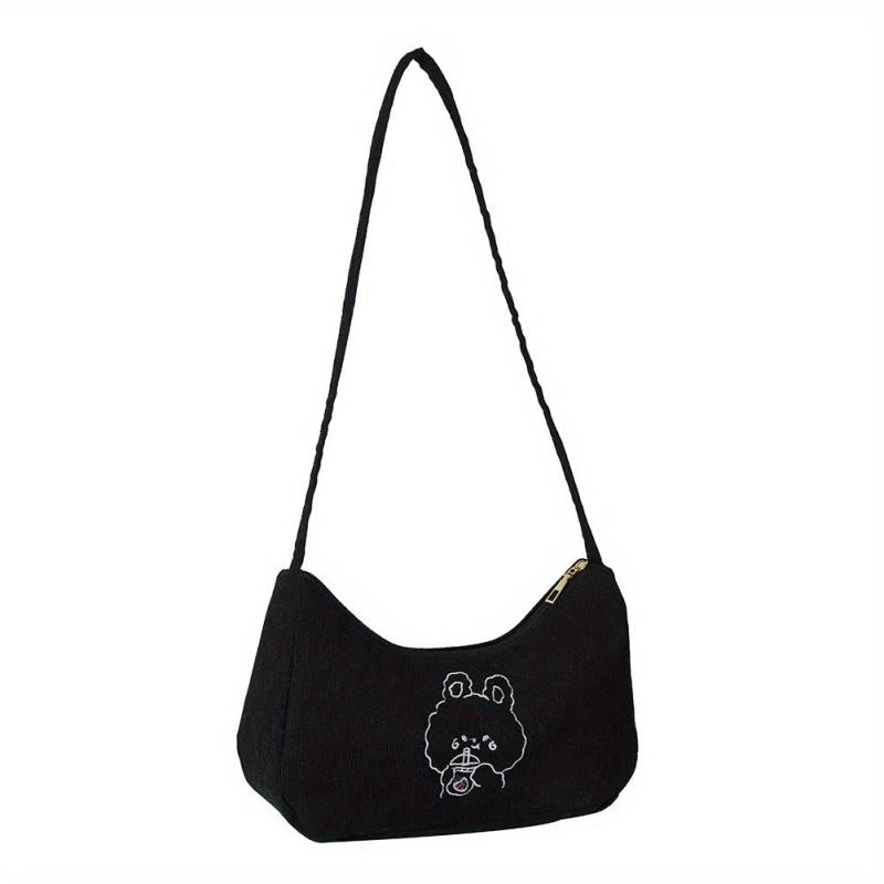 Cartoon Pattern Shoulder Bag Corduroy Underarm Zipper Bag