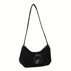 Cartoon Pattern Shoulder Bag Corduroy Underarm Zipper Bag