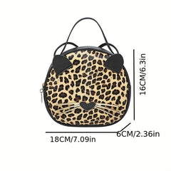 Leopard Print Handbag For Women Round Crossbody Bag Glitter Cartoon Cat Purse