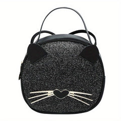 Leopard Print Handbag For Women Round Crossbody Bag Glitter Cartoon Cat Purse
