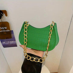 Crocodile Embossed Crescent Bag Chain Shoulder Bag Small Underarm Purse