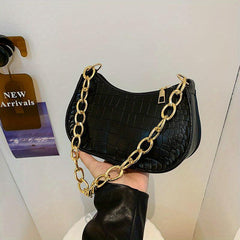 Crocodile Embossed Crescent Bag Chain Shoulder Bag Small Underarm Purse
