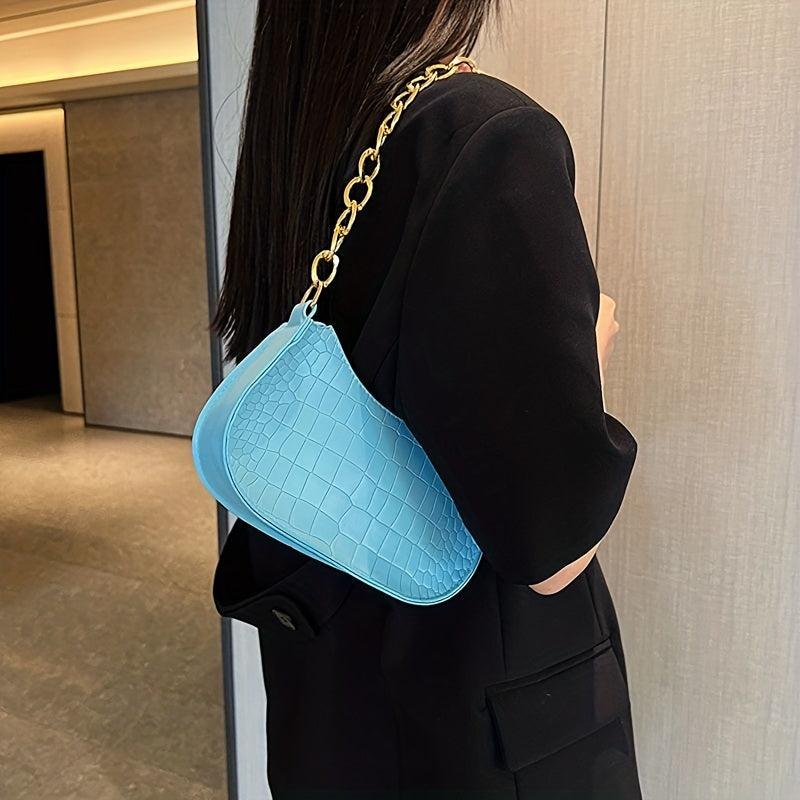 Crocodile Embossed Crescent Bag Chain Shoulder Bag Small Underarm Purse