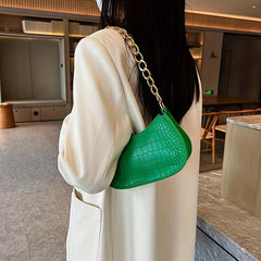 Crocodile Embossed Crescent Bag Chain Shoulder Bag Small Underarm Purse