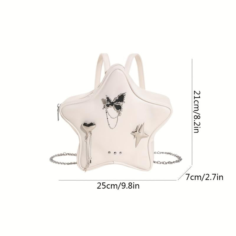Y2K Style Star Shaped Backpack Glitter Butterfly Decor Chain Daypack