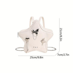 Y2K Style Star Shaped Backpack Glitter Butterfly Decor Chain Daypack