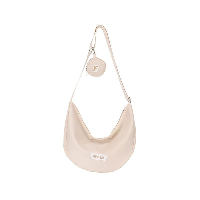 Casual Crescent Shoulder Bag Solid Crossbody Bag With Mini Purse