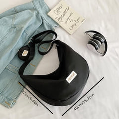 Casual Crescent Shoulder Bag Solid Crossbody Bag With Mini Purse
