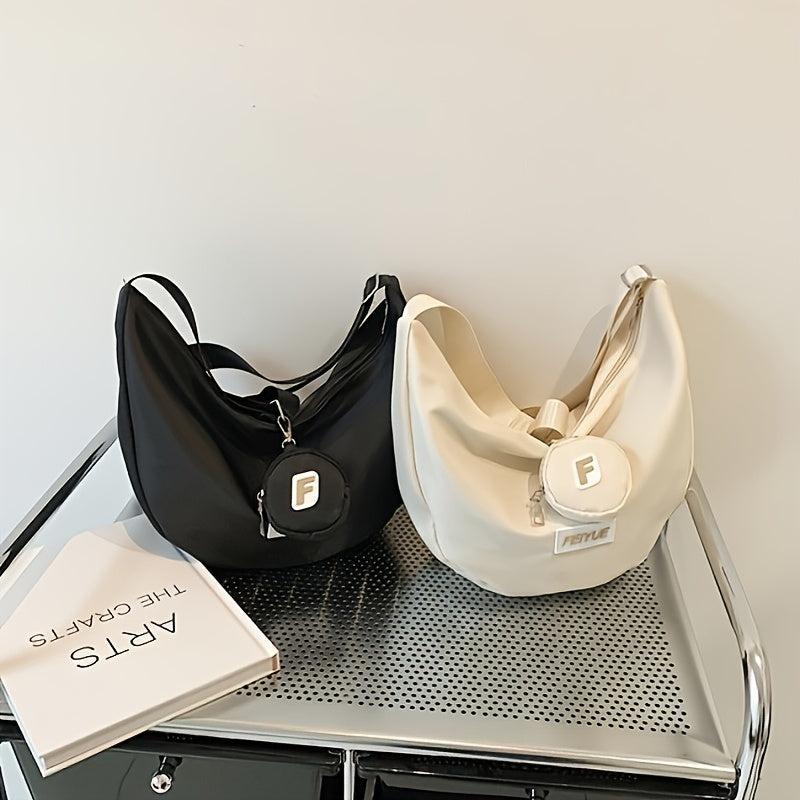 Casual Crescent Shoulder Bag Solid Crossbody Bag With Mini Purse