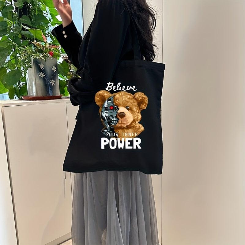 Bear Pattern Canvas Tote Bag Large Capacity Shoulder Bag