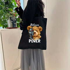 Bear Pattern Canvas Tote Bag Large Capacity Shoulder Bag