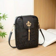 Minimalist Graffiti Embossed Shoulder Bag Crossbody Coin Purse