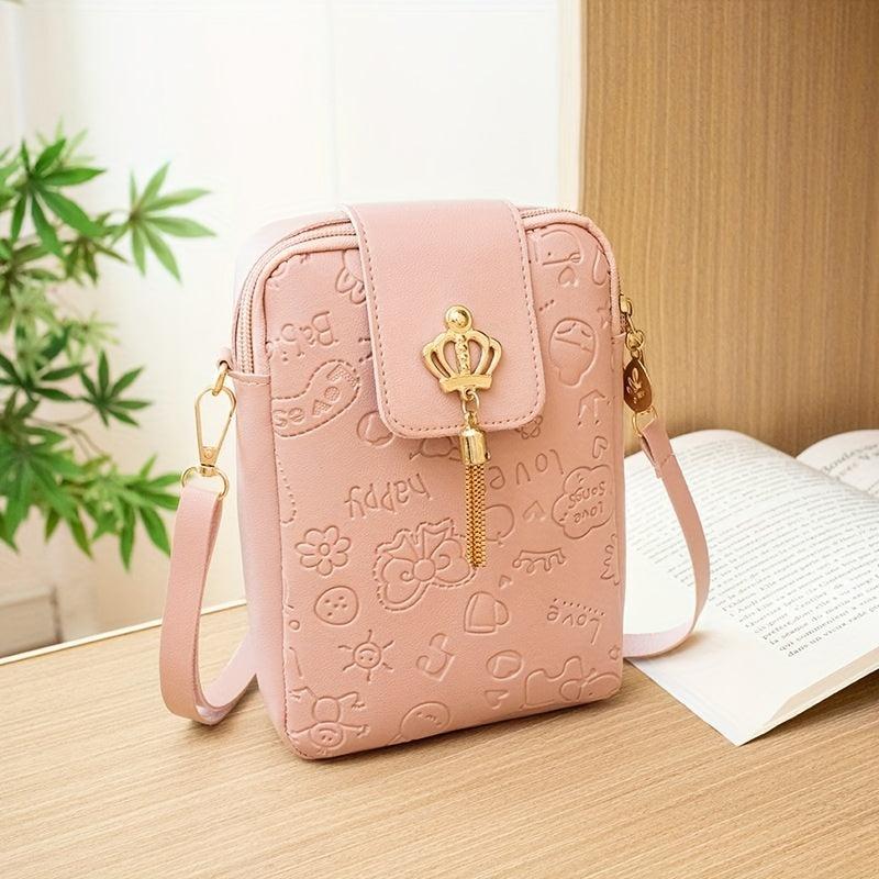 Minimalist Graffiti Embossed Shoulder Bag Crossbody Coin Purse