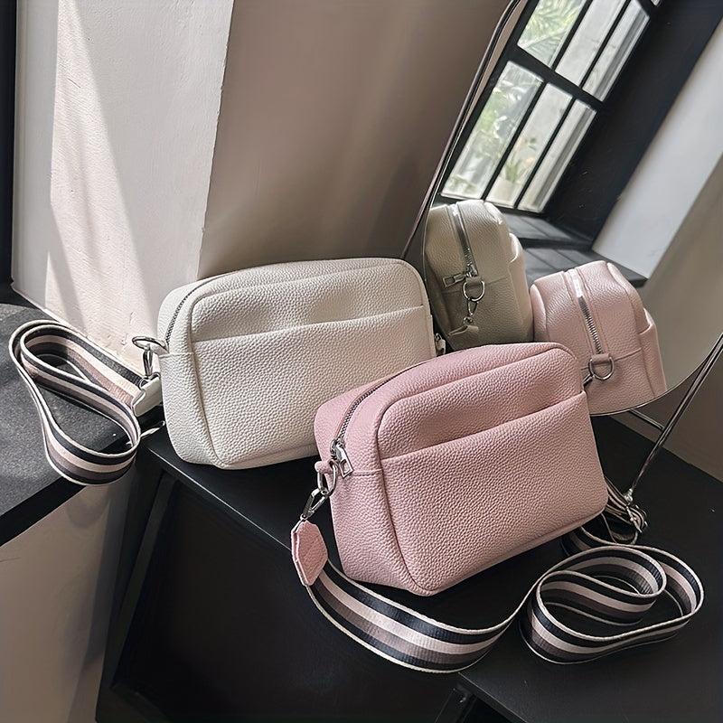 Square Crossbody Bag Litchi Pattern Shoulder Bag Women's PU Leather Zipper Purse