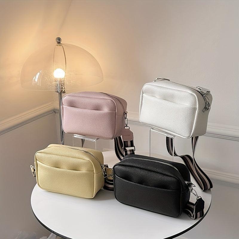 Square Crossbody Bag Litchi Pattern Shoulder Bag Women's PU Leather Zipper Purse