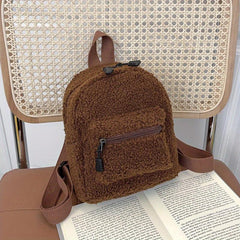 Solid Plush Zipper Backpack Rucksack for Travel