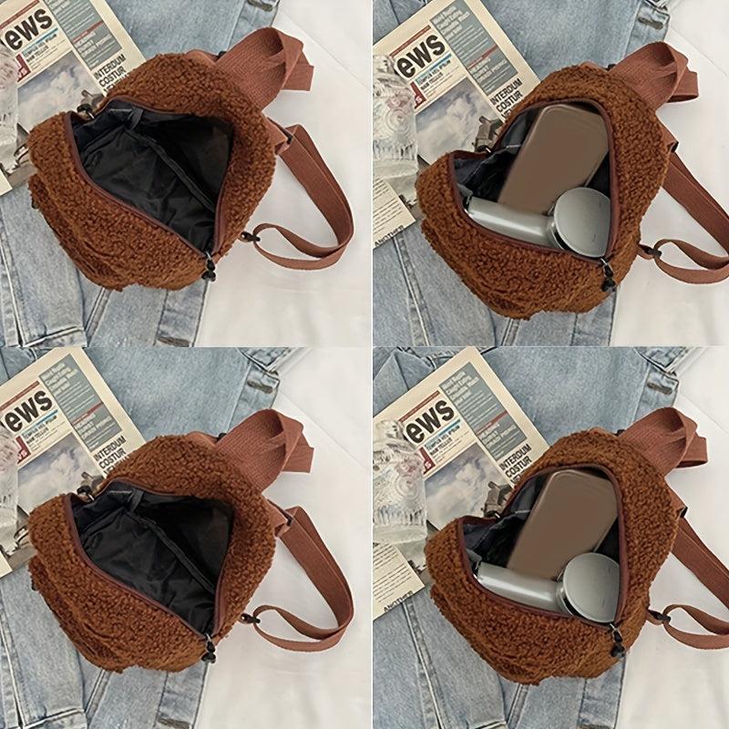 Solid Plush Zipper Backpack Rucksack for Travel