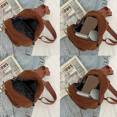 Solid Plush Zipper Backpack Rucksack for Travel
