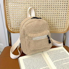 Solid Plush Zipper Backpack Rucksack for Travel