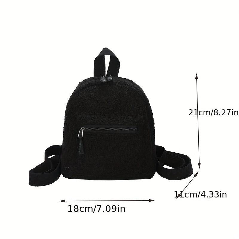 Solid Plush Zipper Backpack Rucksack for Travel
