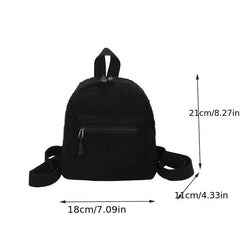 Solid Plush Zipper Backpack Rucksack for Travel